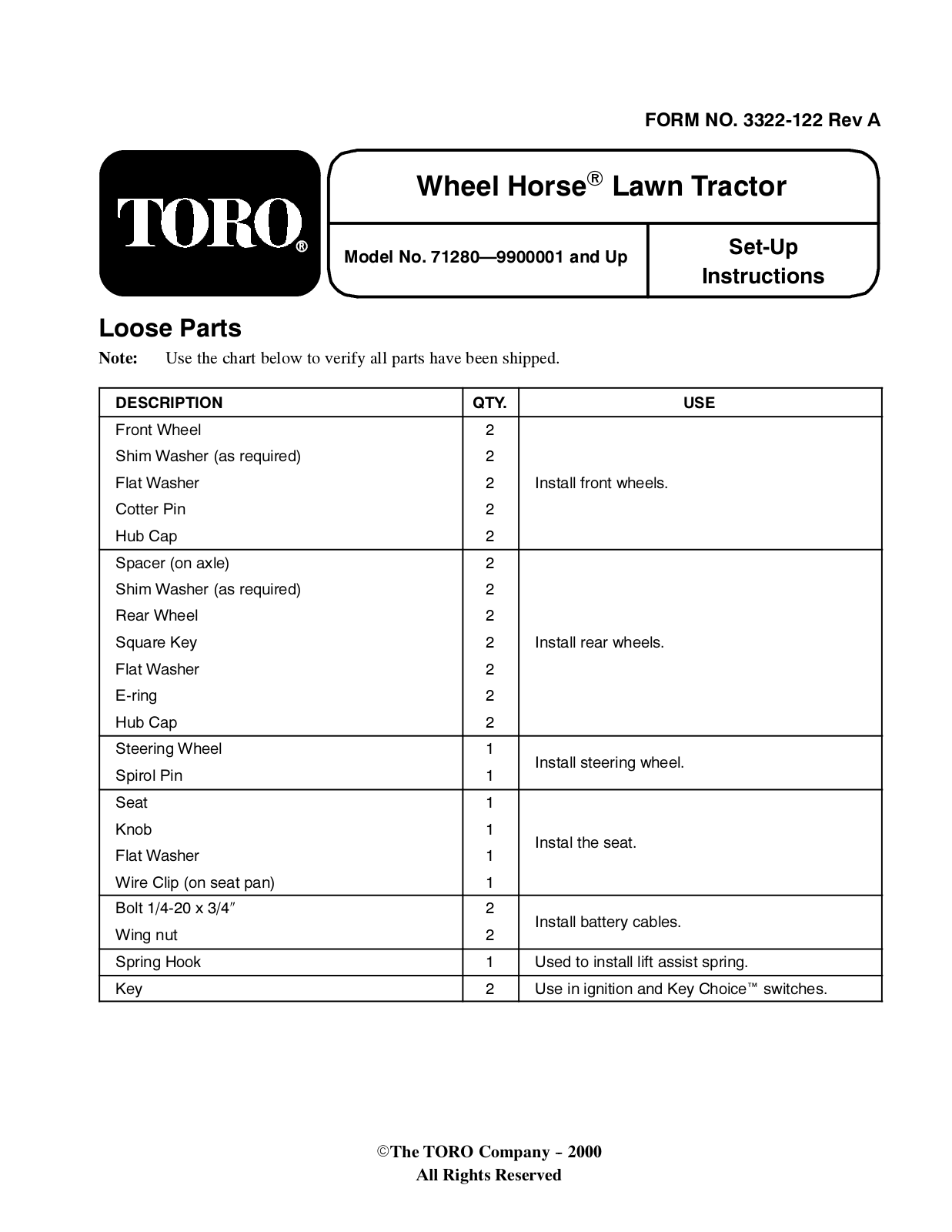 Toro 71280 Setup Instructions