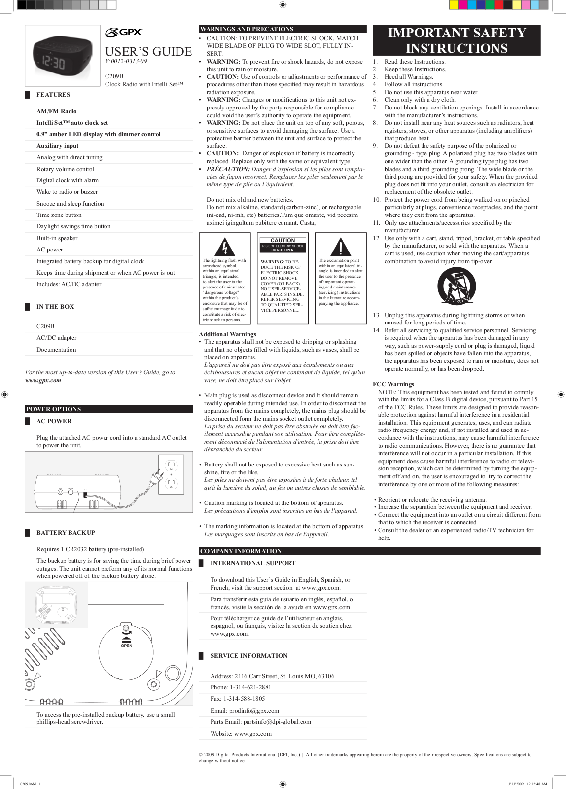 GPX C209B User Manual