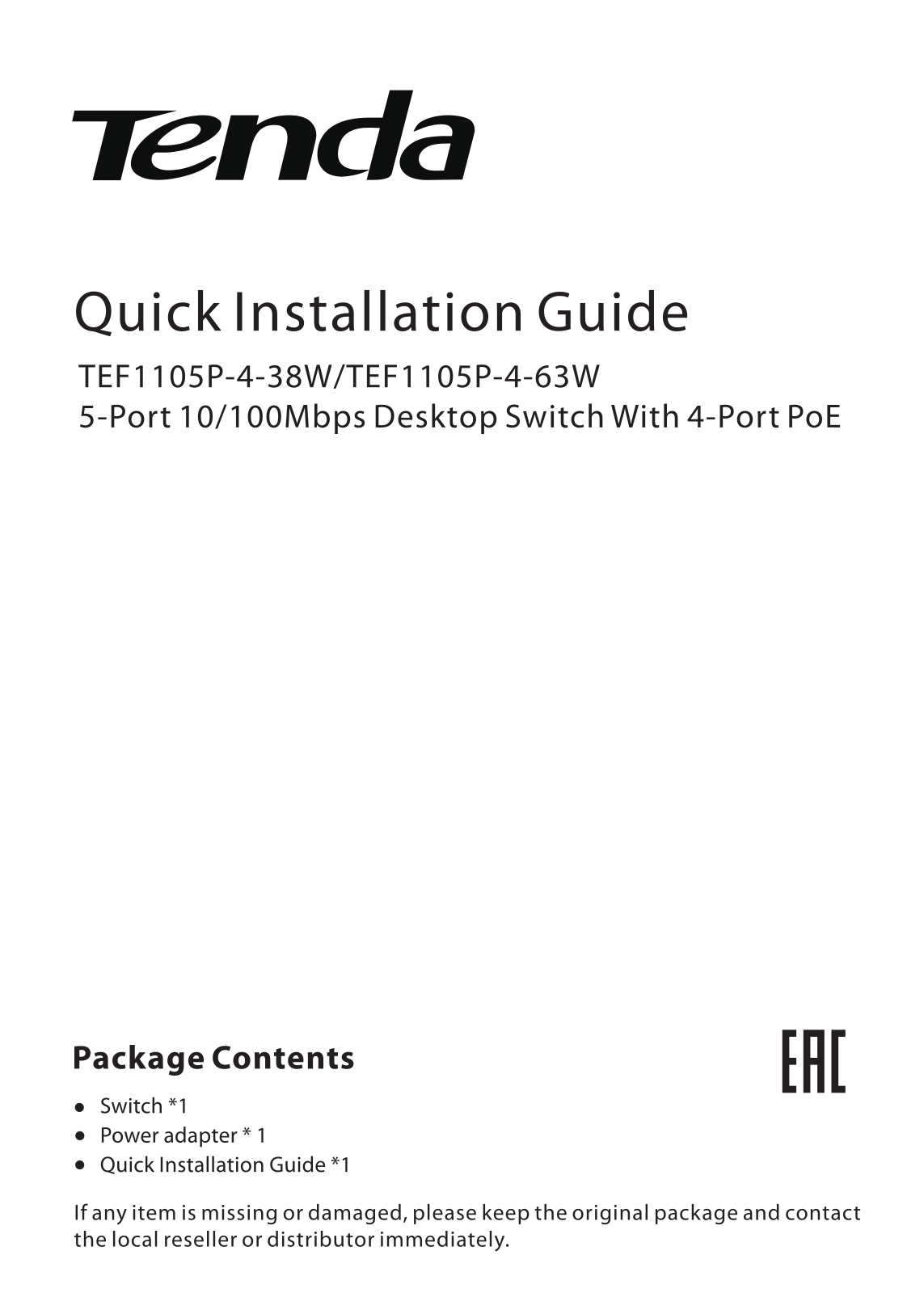 Tenda TEF1105P-4-63W User Manual