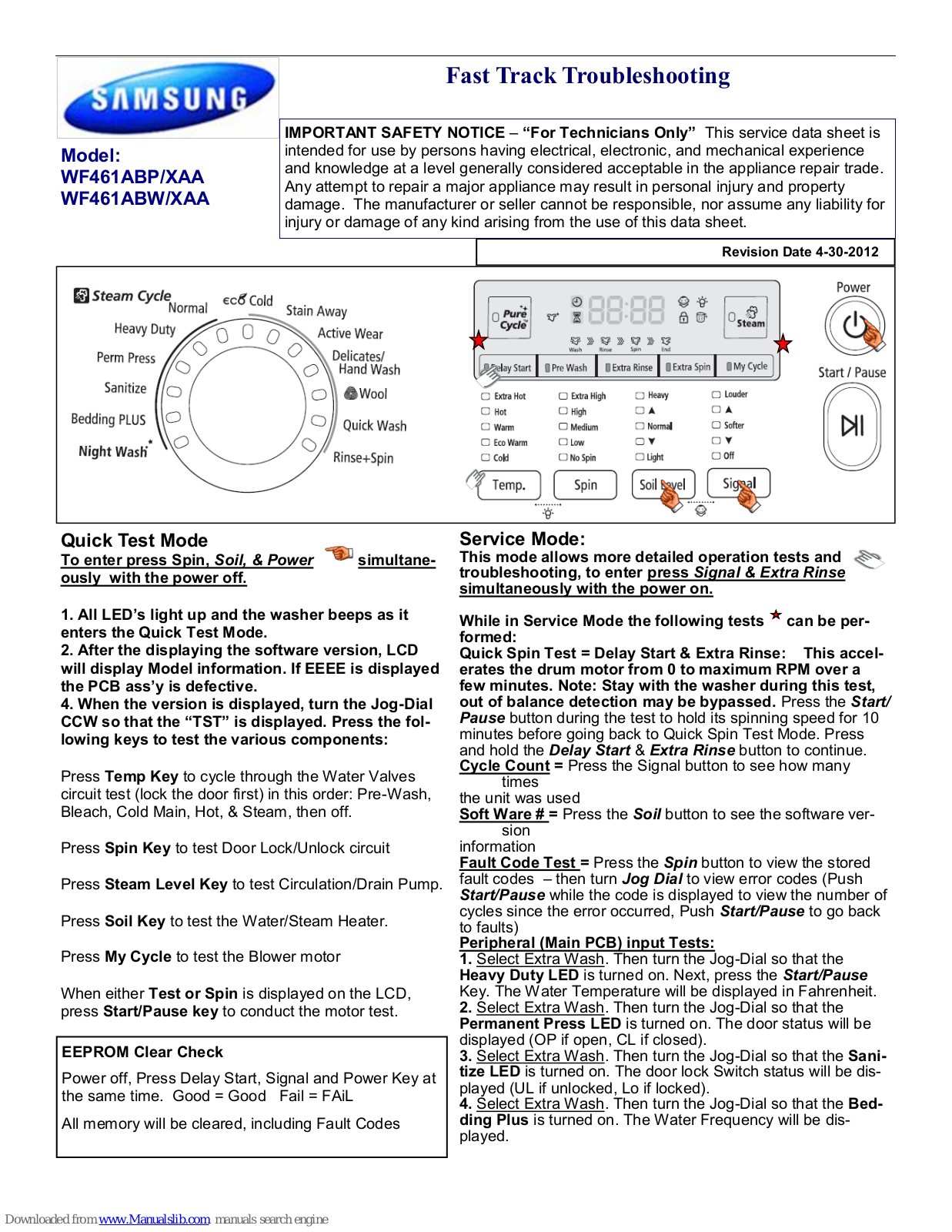 Samsung WF461ABP/XAA, WF461ABW/XAA Fast Track Troubleshooting