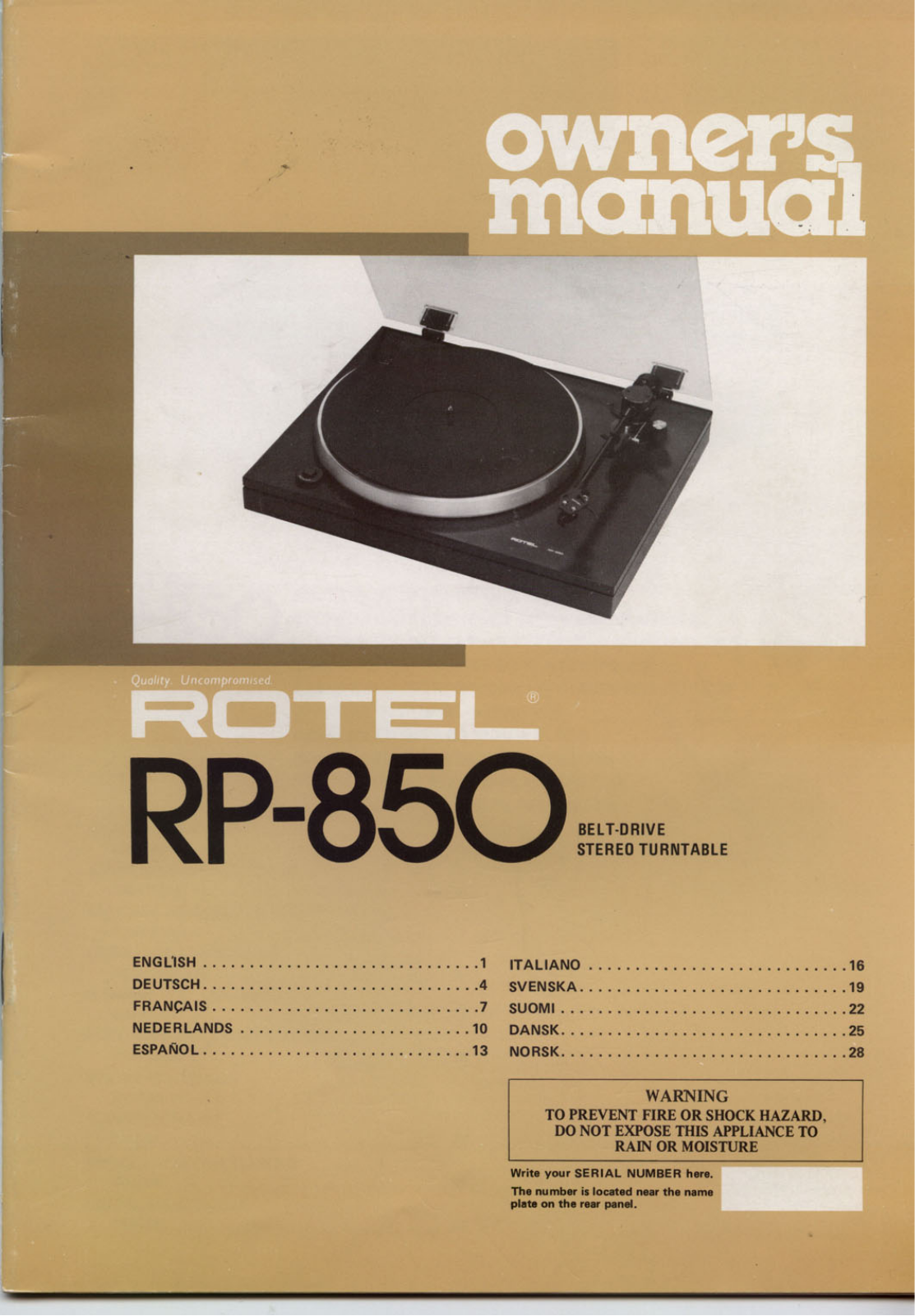 Rotel RP-850 User Manual