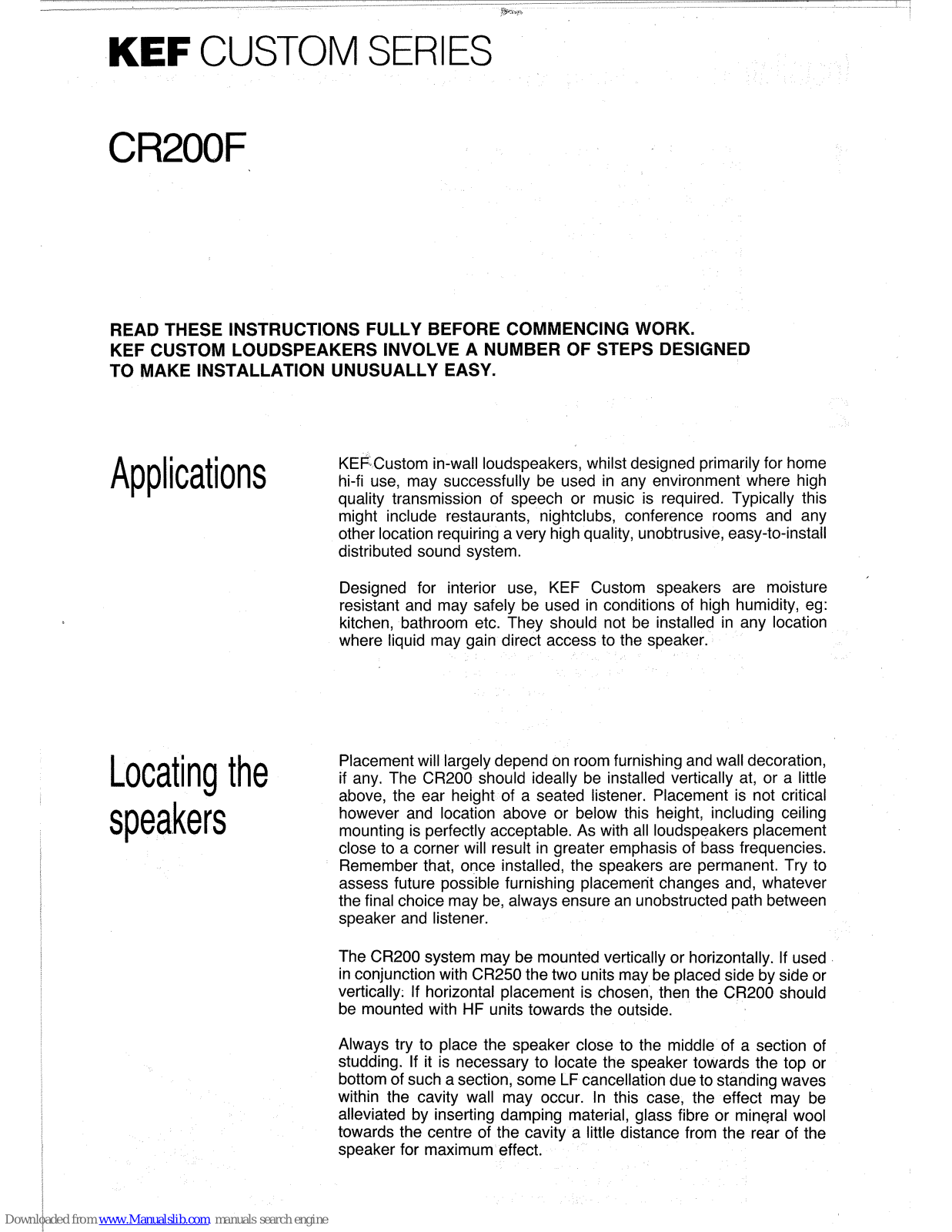 KEF CR200F, CR250SW Instructions Manual - ManualMachine.com