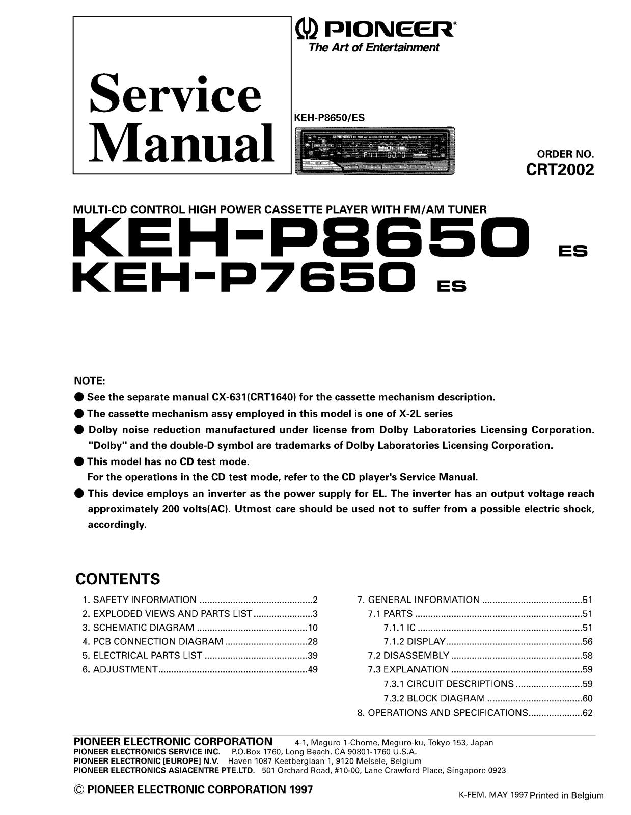 PIONEER KEH-PP7650 Service Manual