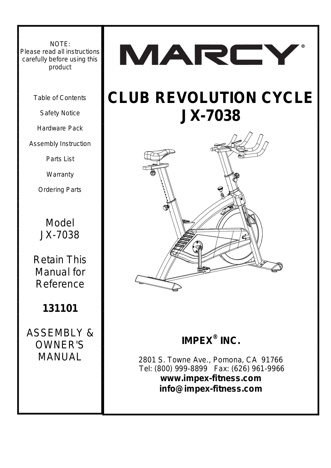 Impex Marcy JX-7038 User Manual