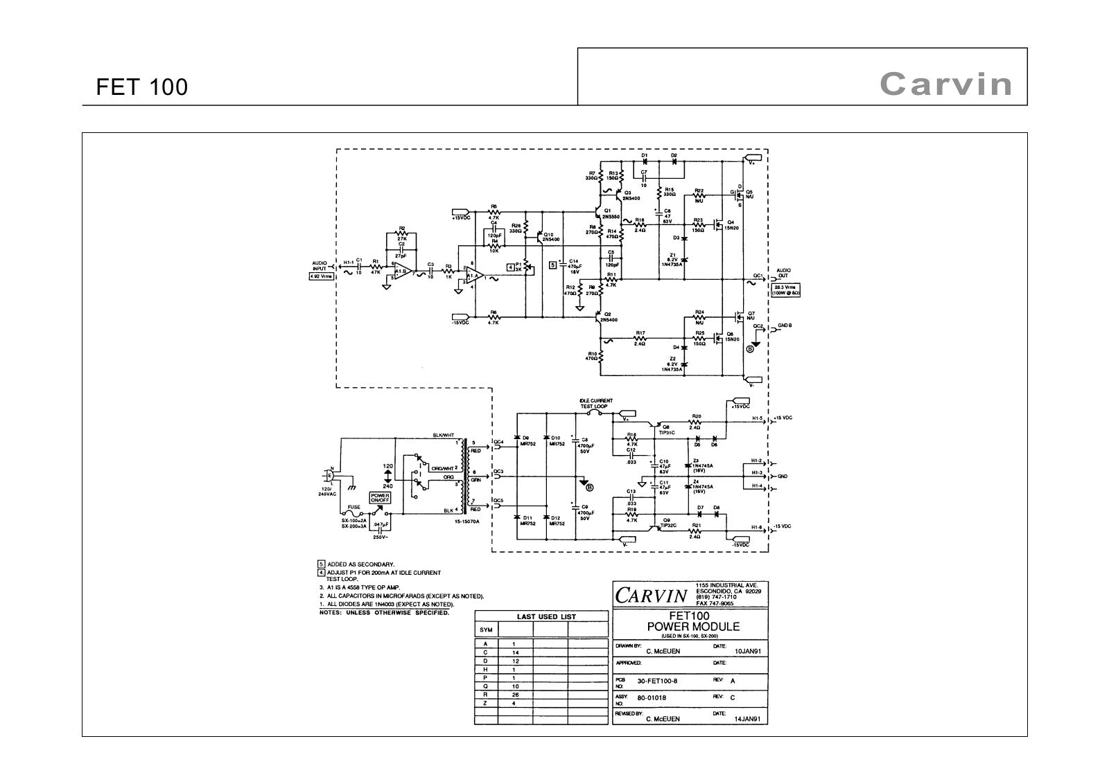 Carvin fet100 schematic