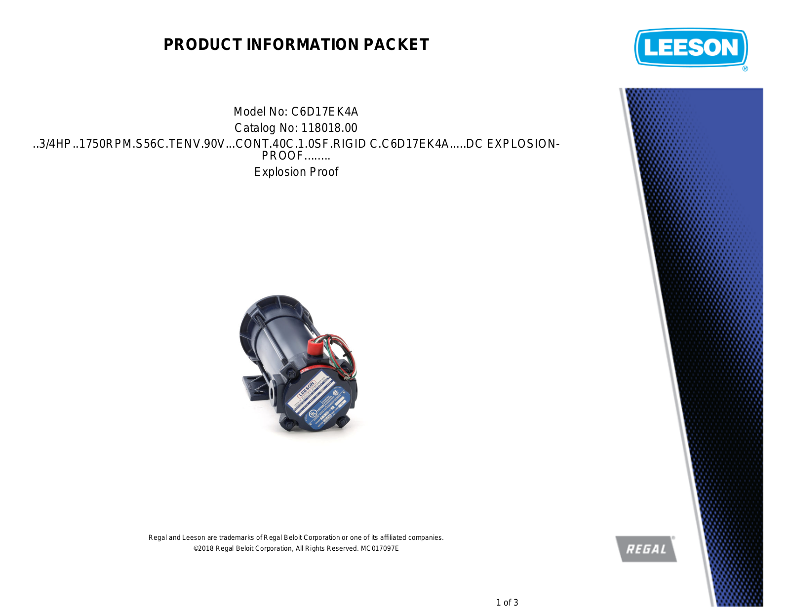 Leeson 118018.00 Product Information Packet