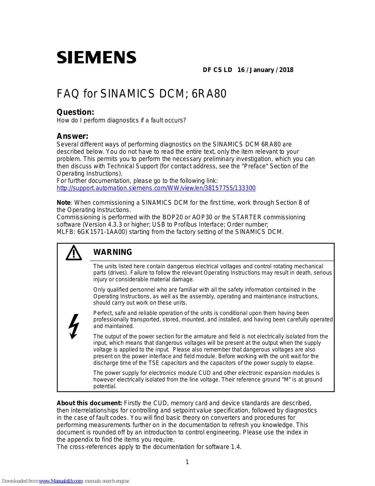 Siemens SINAMICS DCM 6RA80 Faq