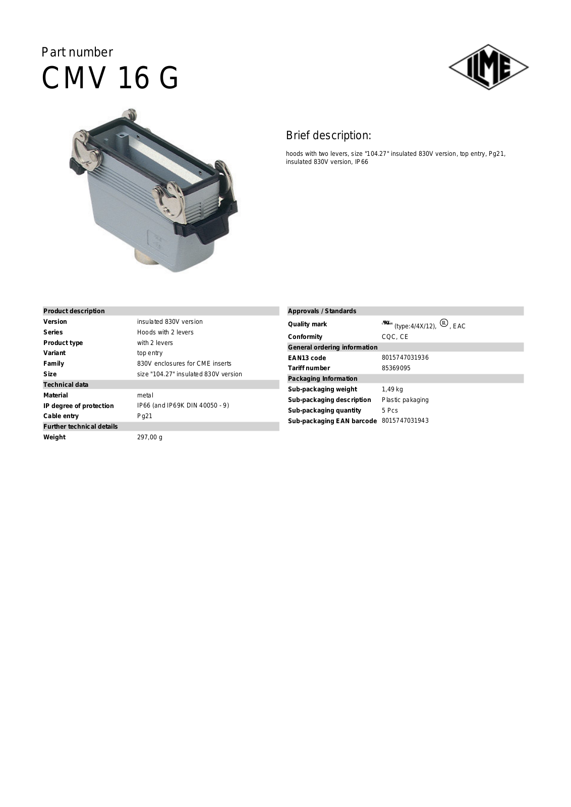 ILME CMV-16G Data Sheet