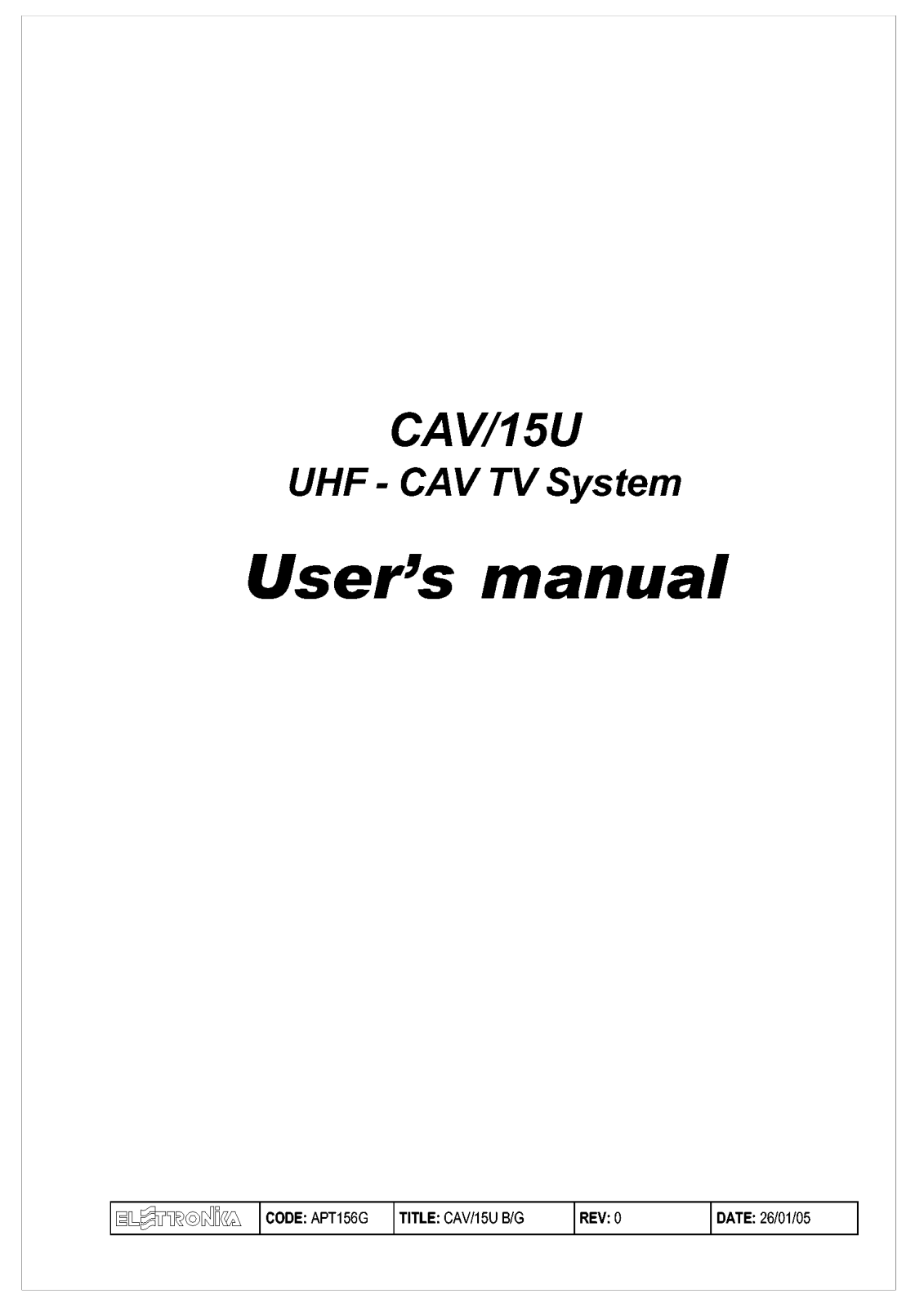 Elettronika CAV15U User Manual