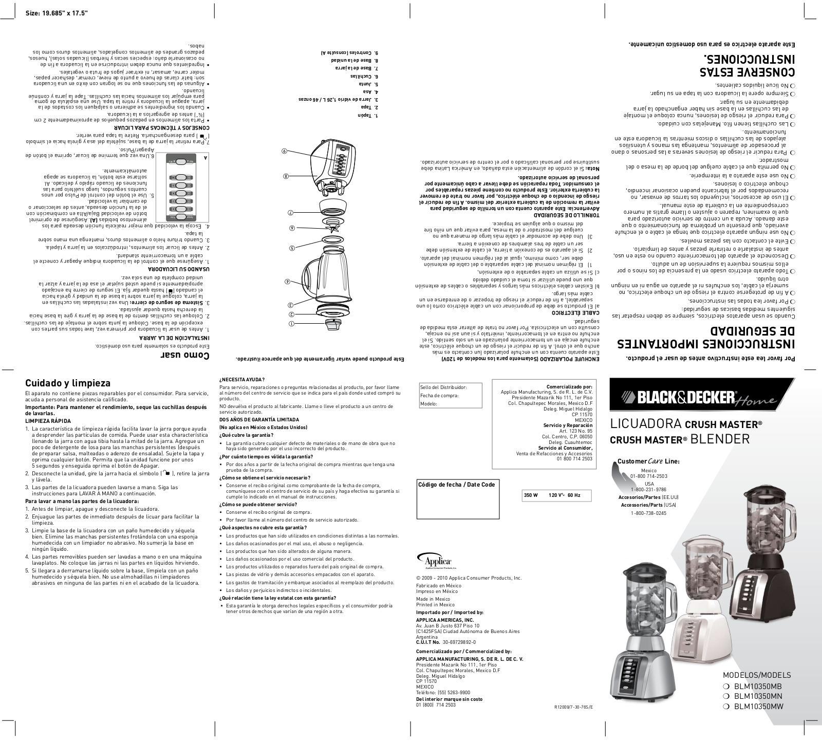 Black & Decker BLM10350Mn, BLM10350MW, BLM10350MB, BLM10350MBUC, EHB500 User Manual