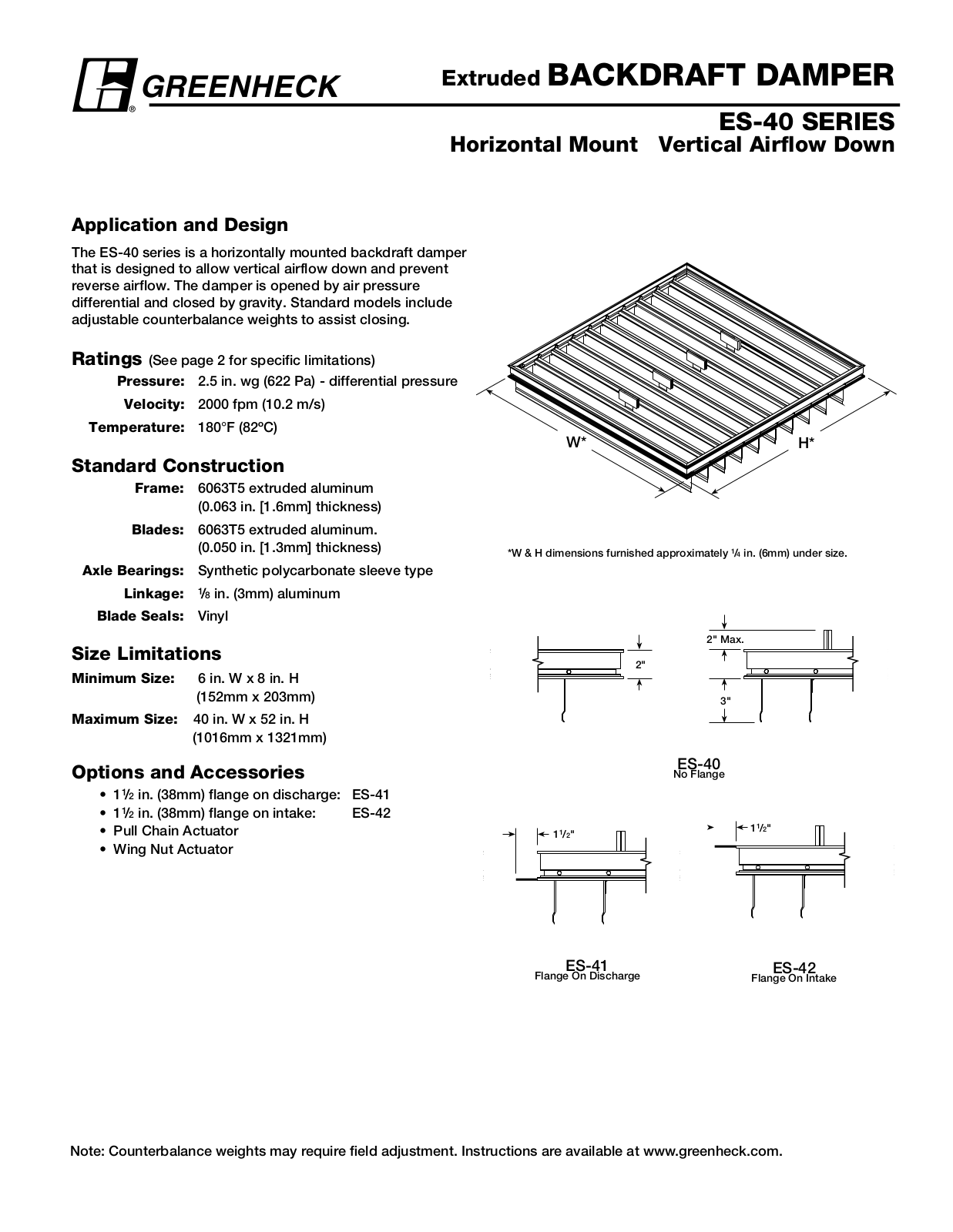 Greenheck Fan ES-40 User Manual