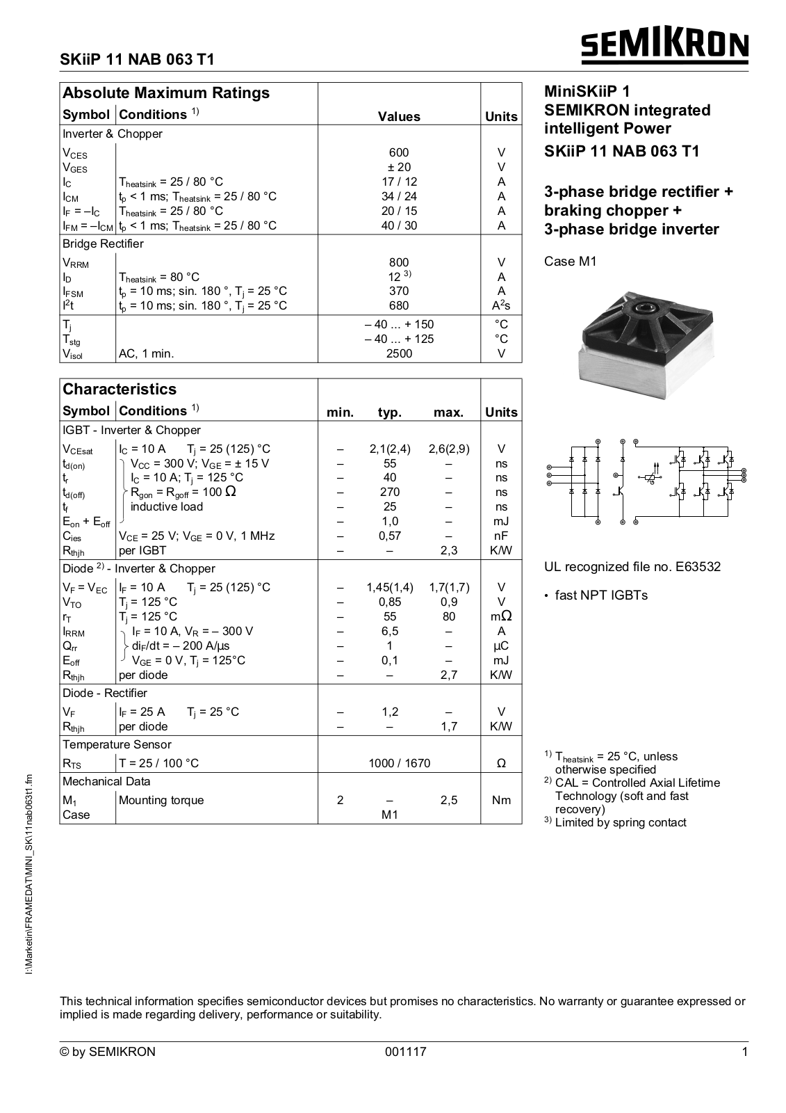 Semikron SKIIP11NAB063T1 Data Sheet