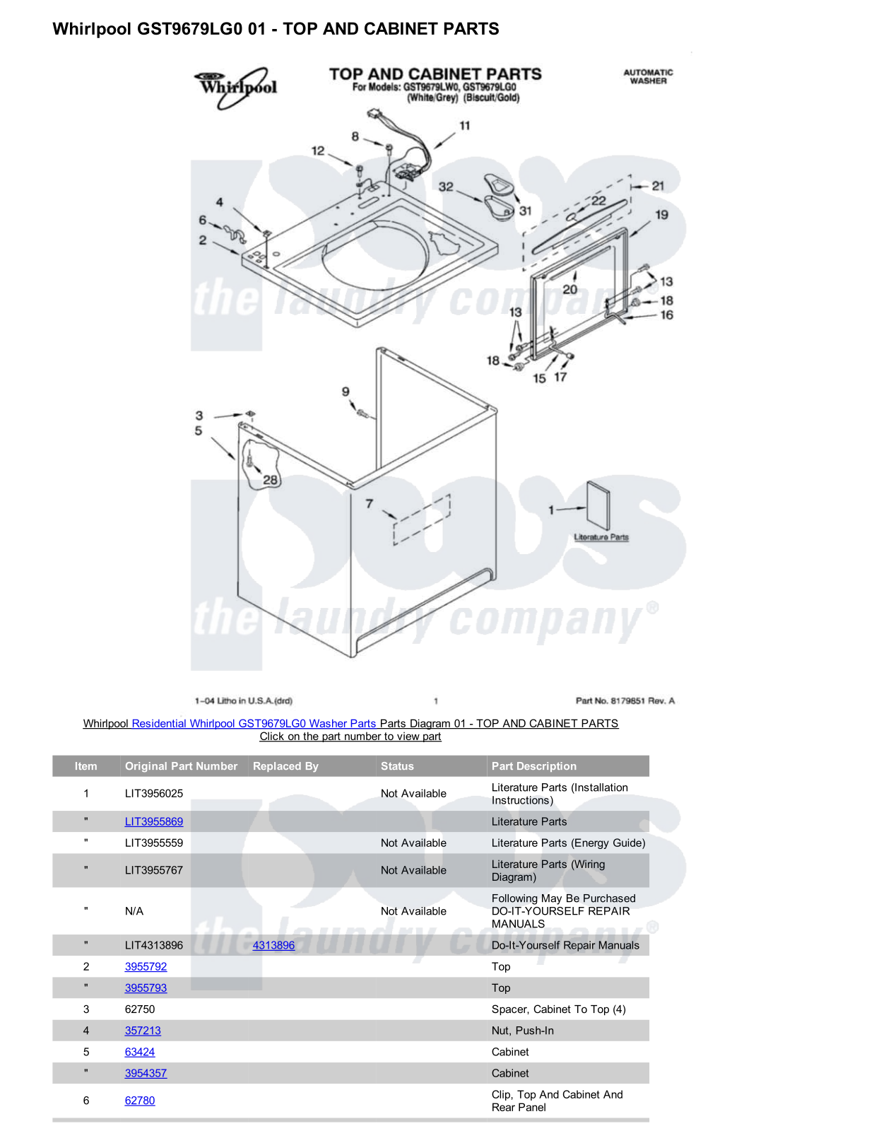 Whirlpool GST9679LG0 Parts Diagram