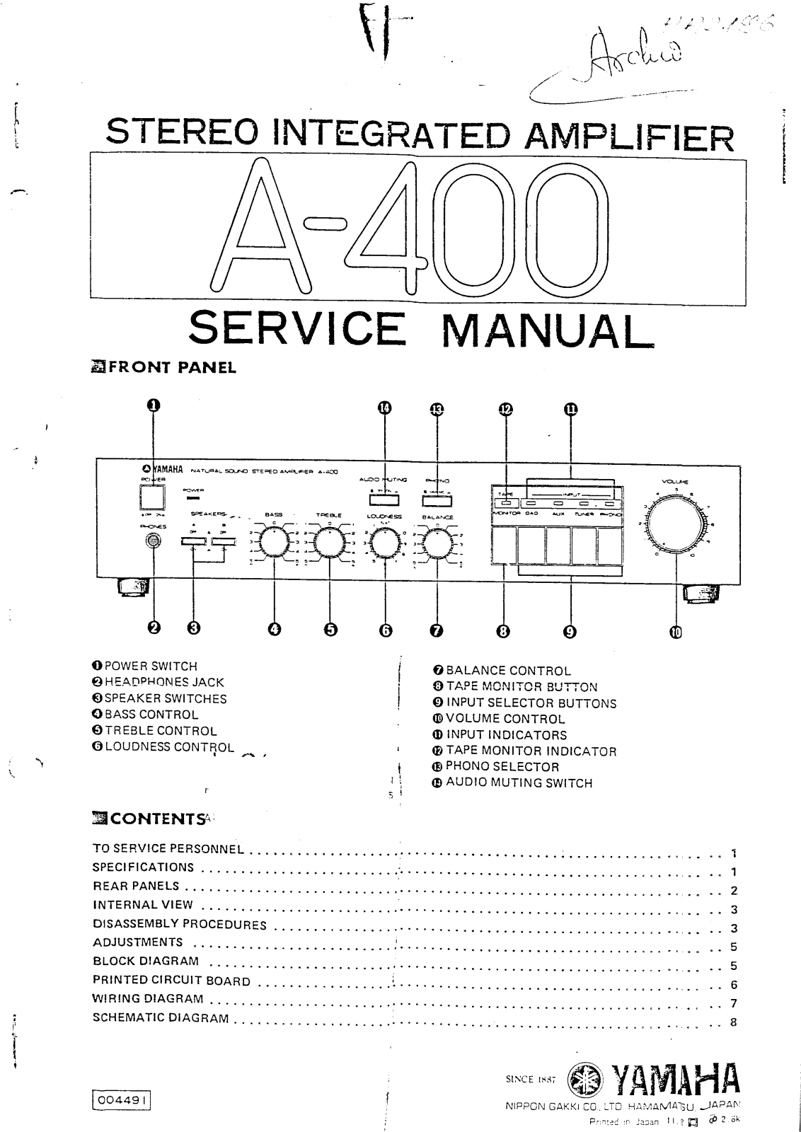 Yamaha A-400 Service Manual