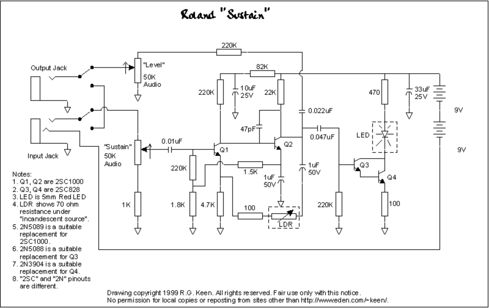 Roland sustain schematic