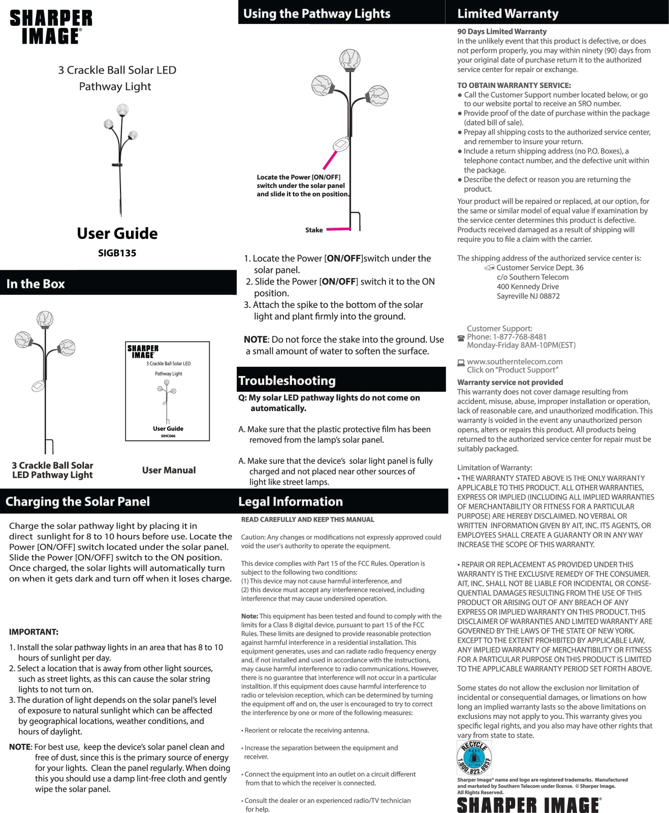 Sharper image SIGB135 User Manual