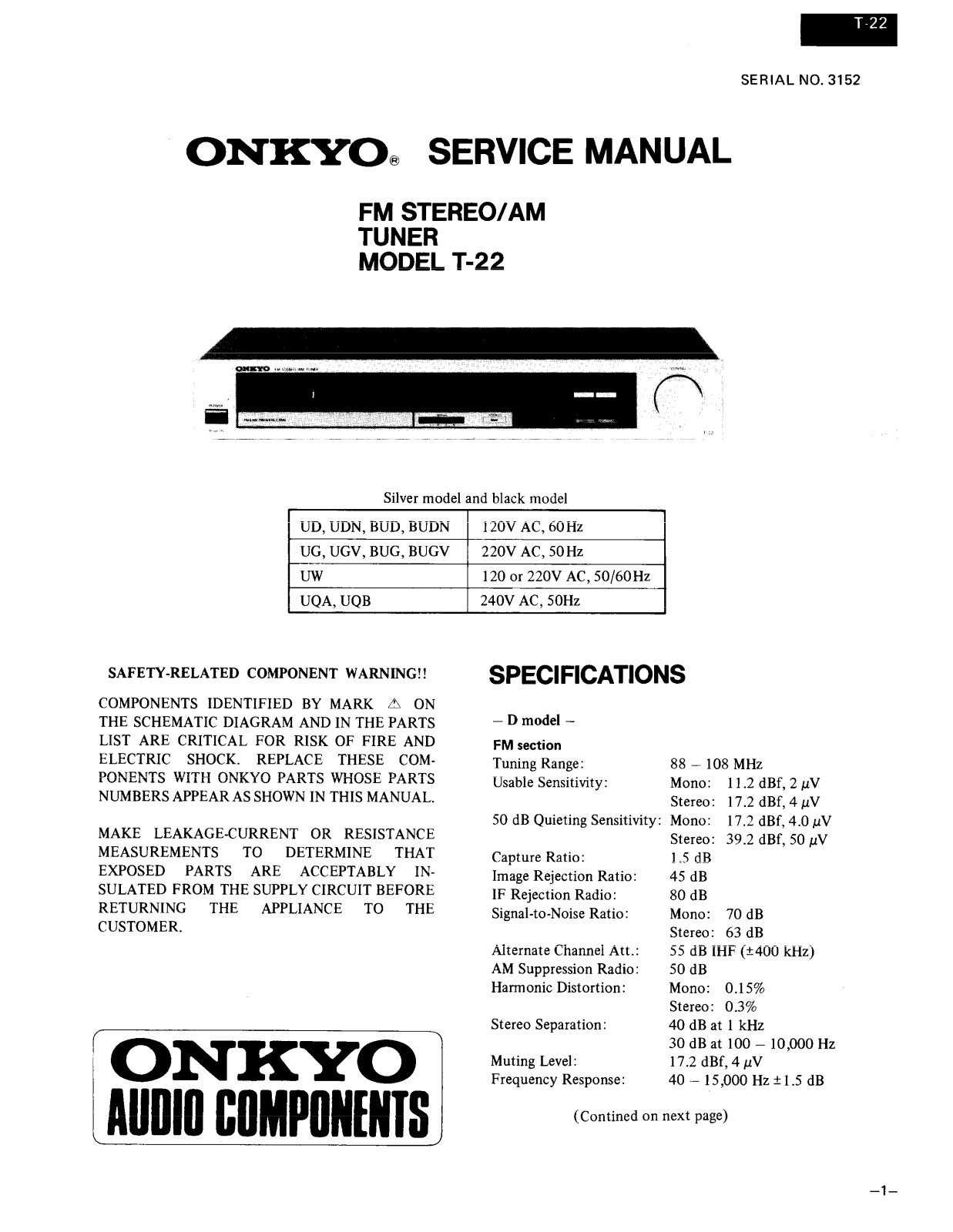 Onkyo T-22 Service manual