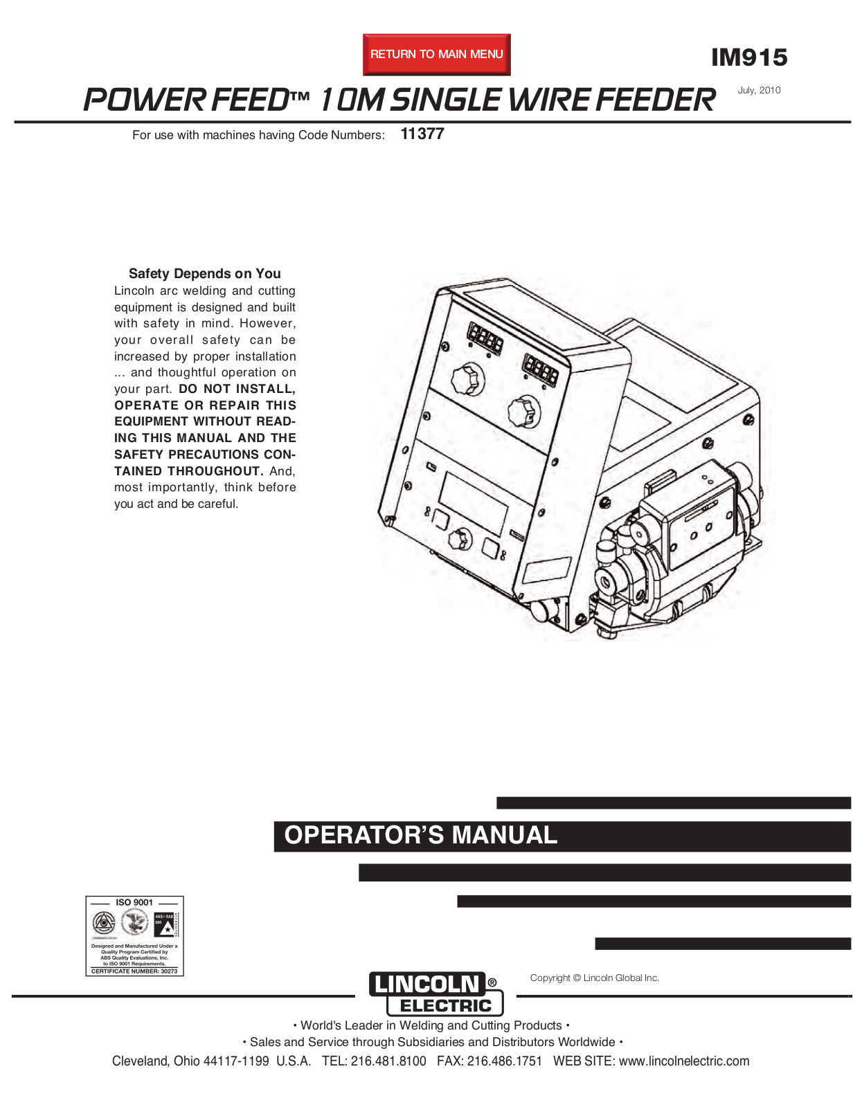 Lincoln Electric IM915 User Manual