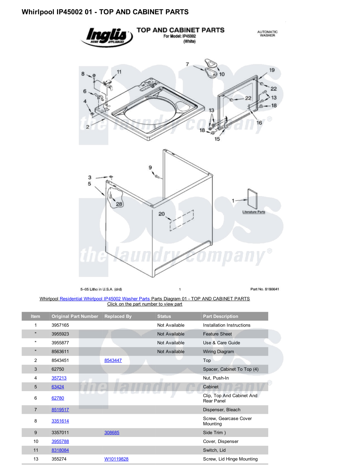 Whirlpool IP45002 Parts Diagram