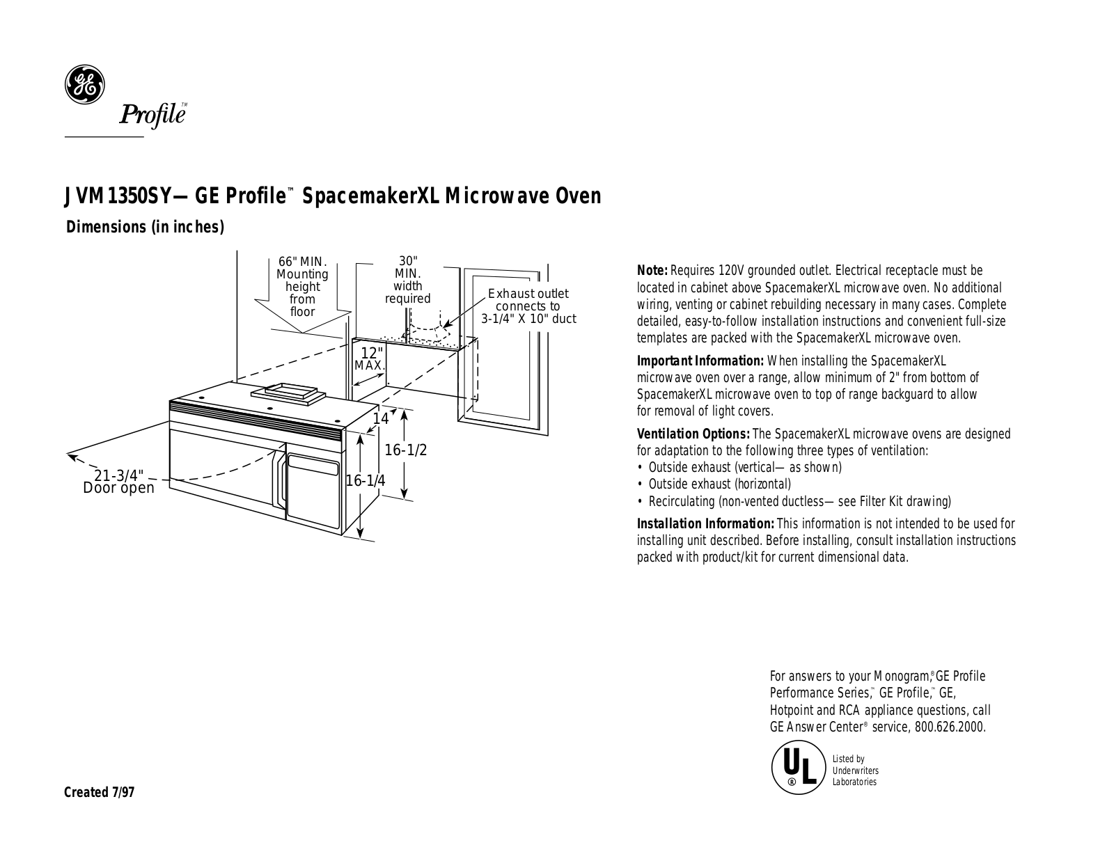 GE JVM1350SY User Manual