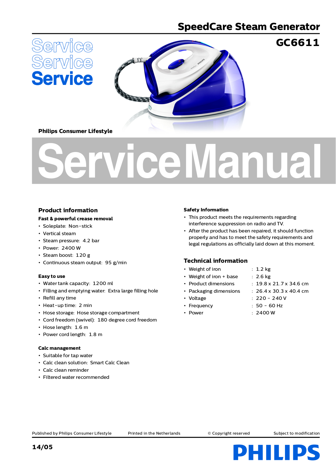 Philips GC6611 Service Manual