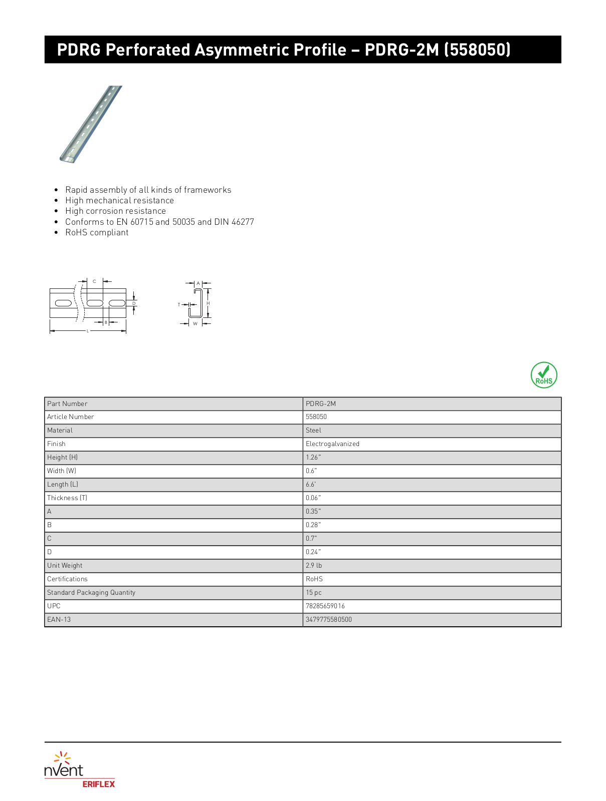 ERICO 558050 Data Sheet