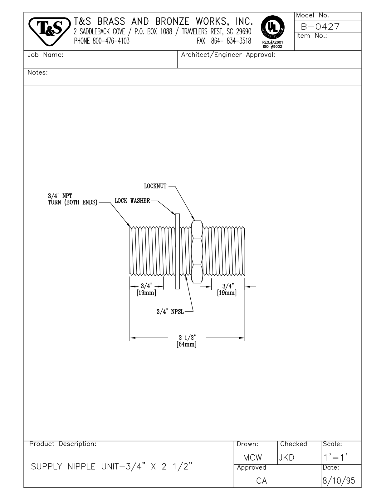 T & S Brass & Bronze Works B-0427 General Manual