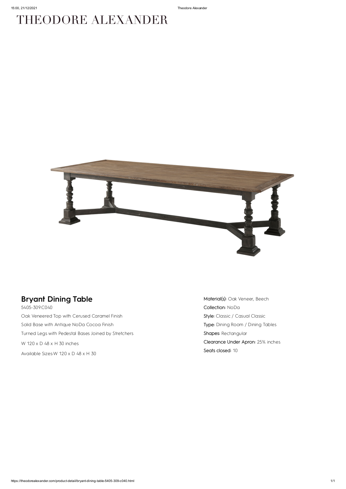 Theodore Alexander FPLJ2341 Specifications - ManualMachine.com