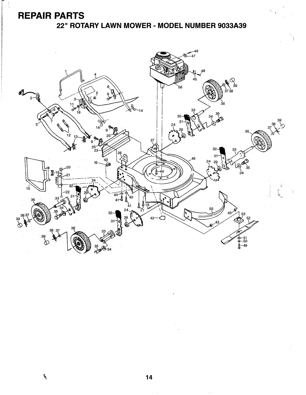 Briggs & Stratton AYP9033A39 PARTS LIST