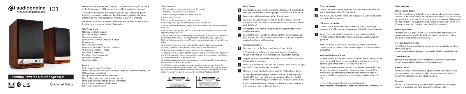 AUDIOENGINE HD3 black, HD3 cherry, HD3 wallnut, HD3 white HD3_quickstart_guide_V02.pdf - ManualMachine.com