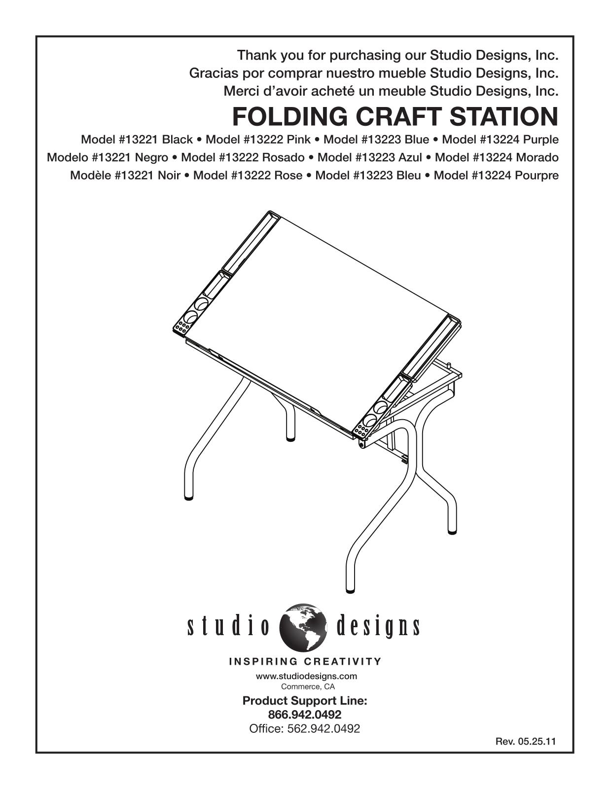 Studio Designs Folding Craft Station with Wood Top User Manual