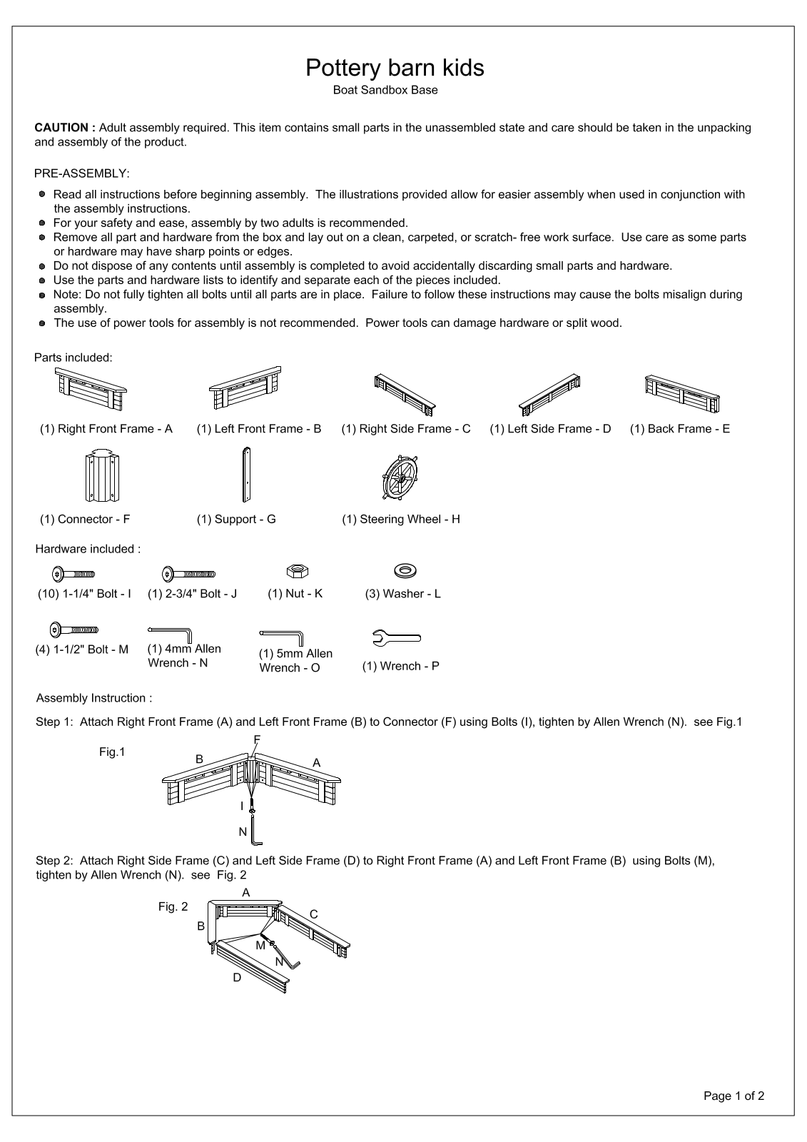 Pottery Barn Boat Sandbox Base Assembly Instruction