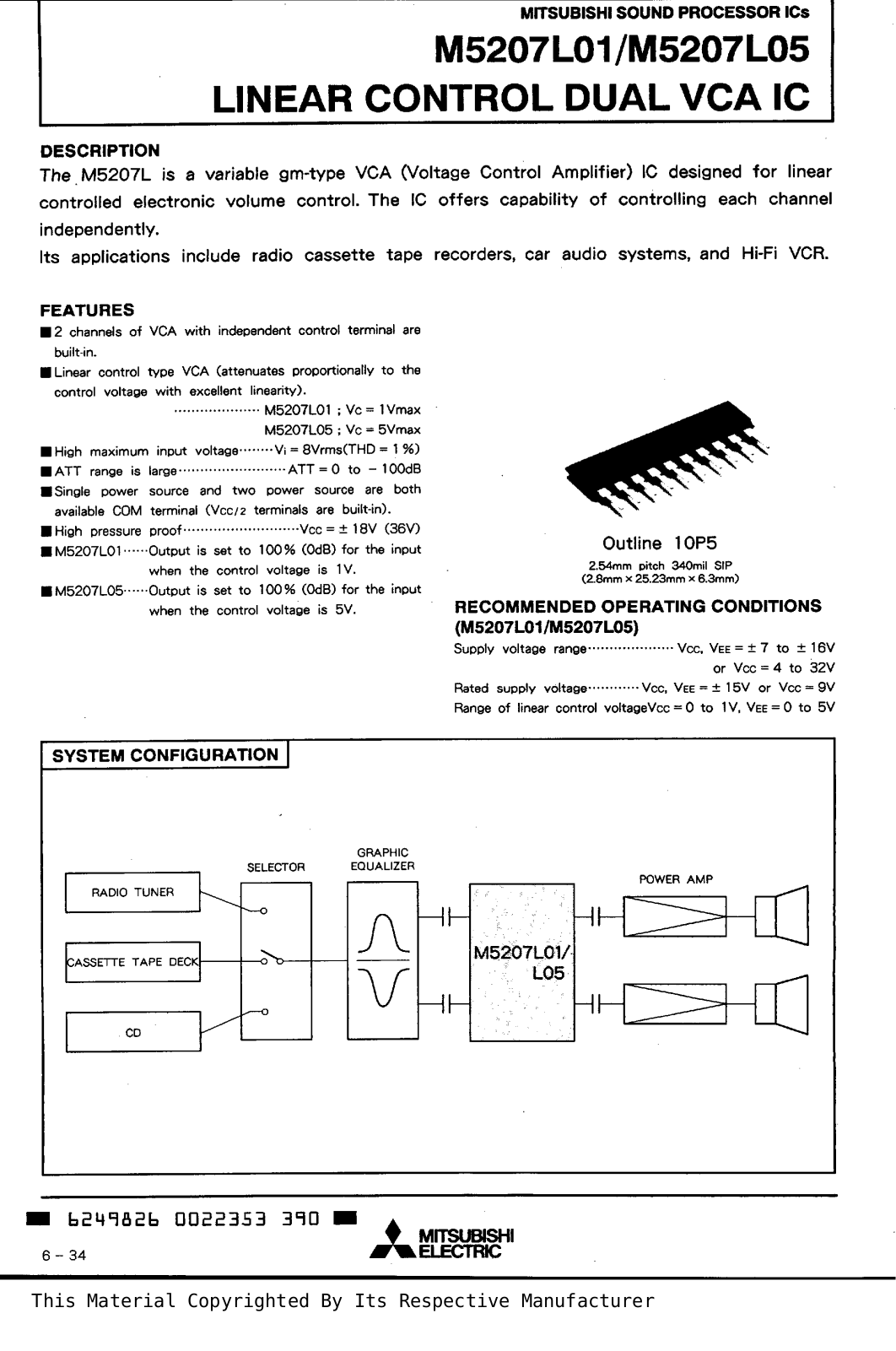 MITSUBISHI M5207L01, M5207L05 User Manual