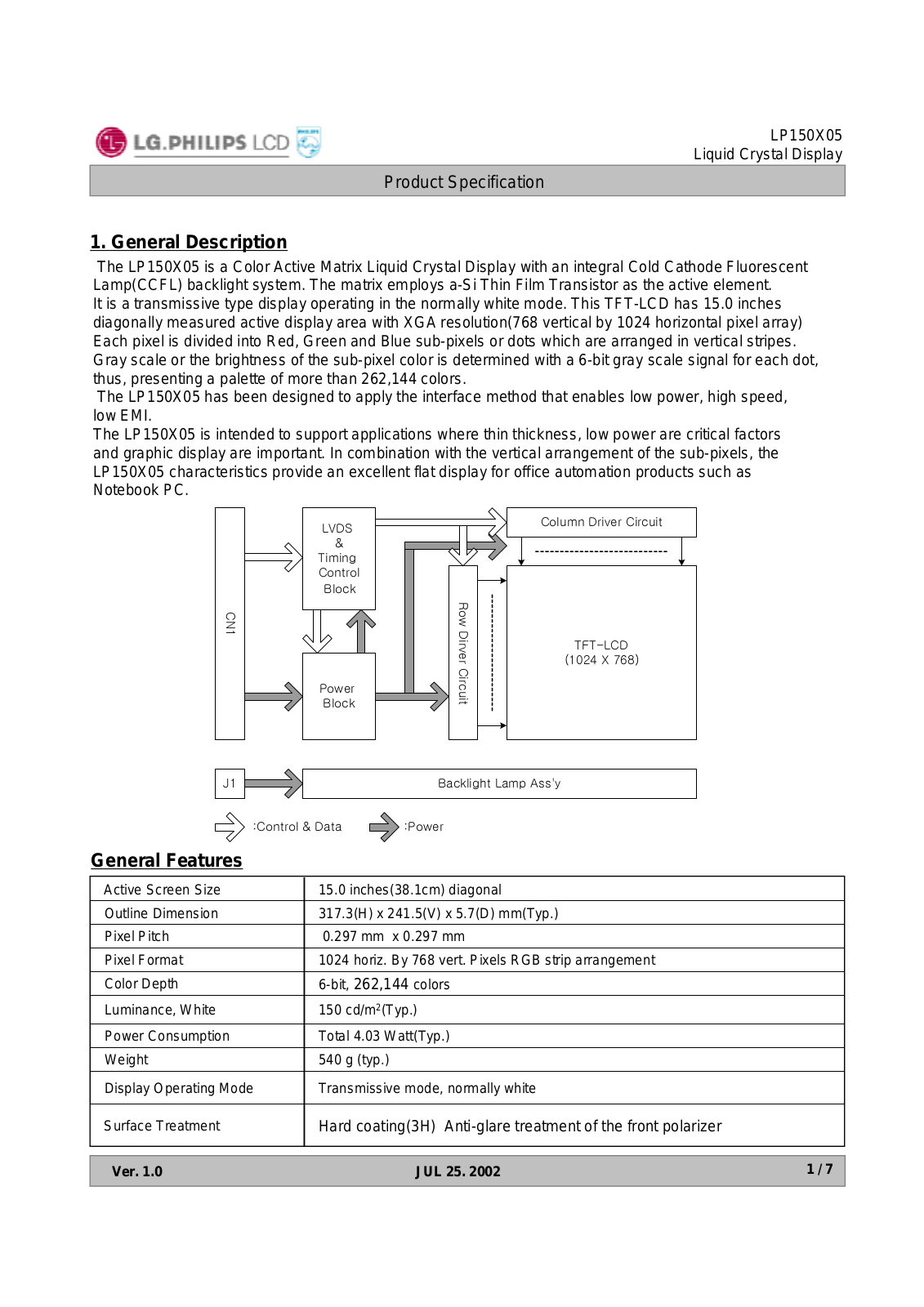 LG.Philips LCD LP150X05-A2C1 Specification