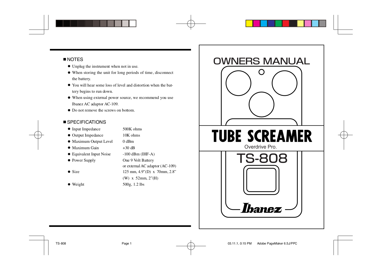 Ibanez TS808 Owner's Manual