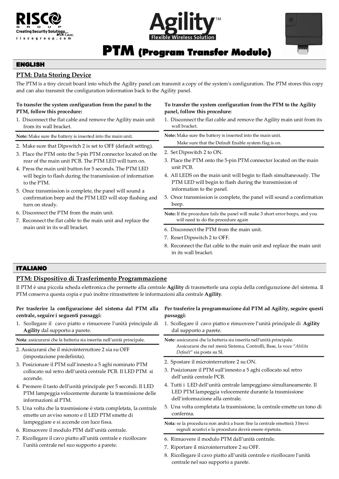 RISCO Group Agility User Manual