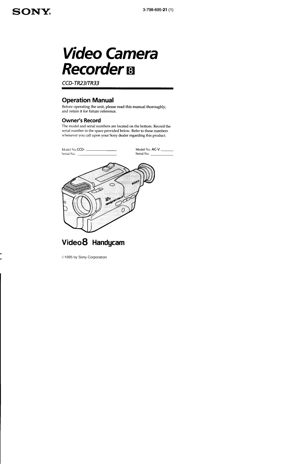 Sony CCD-TR33 User Manual