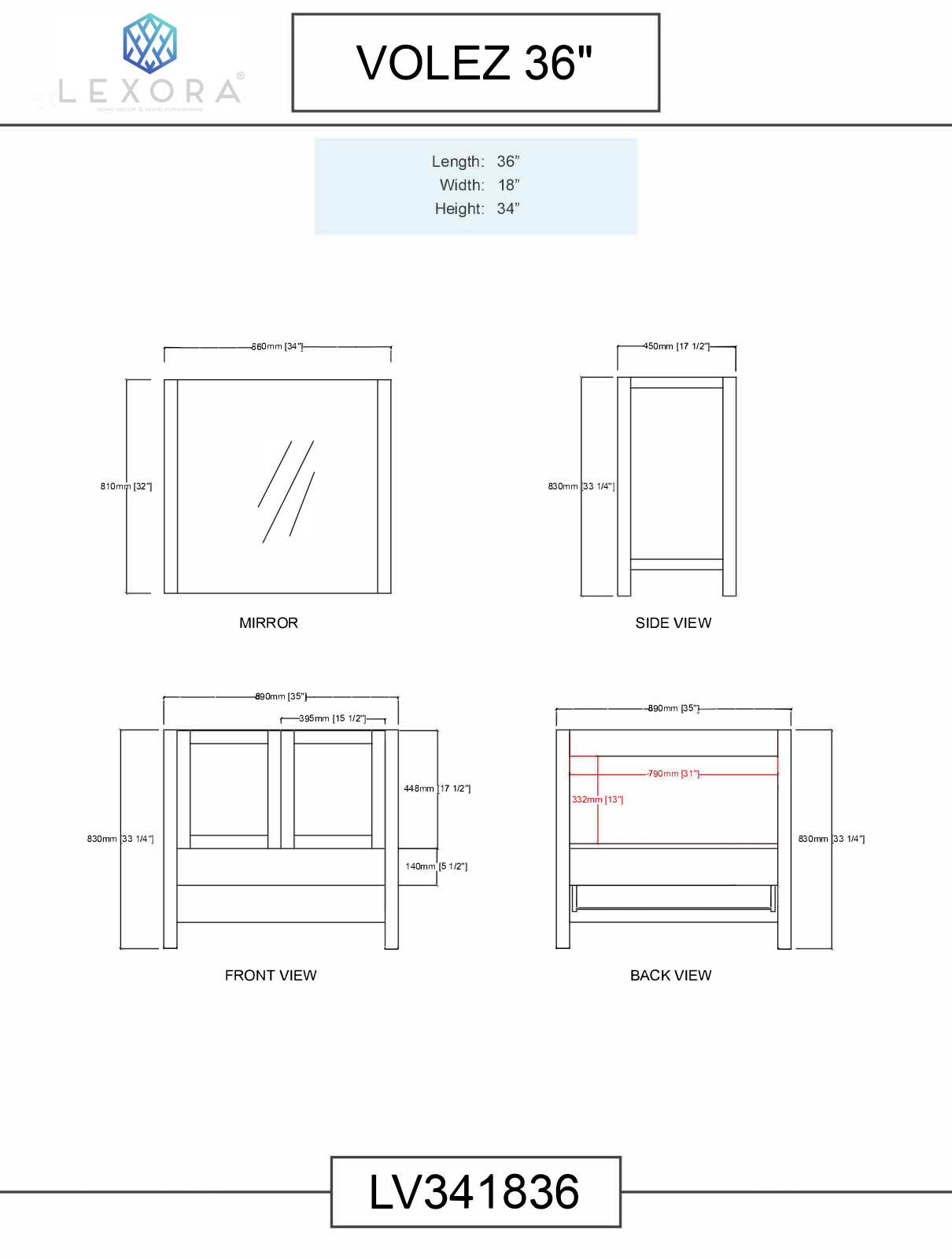 Lexora LV341836SAESM34, LV341830SEESM28, LV341830SEES000, LV341836SAES000, LV341836SBESM34 Specifications - ManualMachine.com