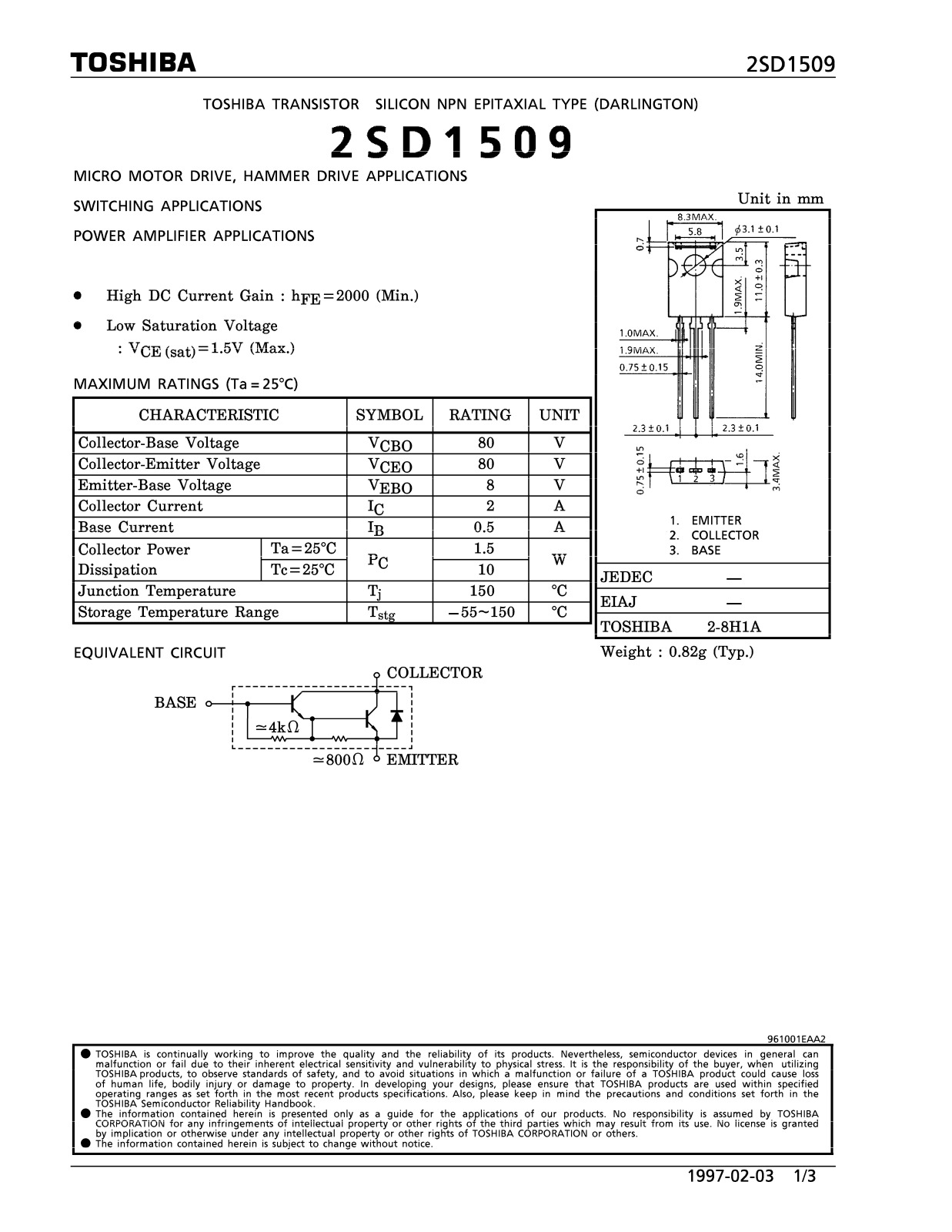 Datasheet 2SD1509 Specification - ManualMachine.com