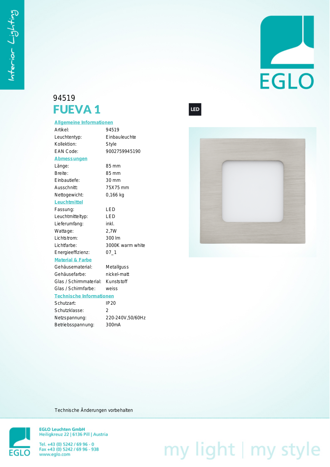 Eglo 94519 Service Manual