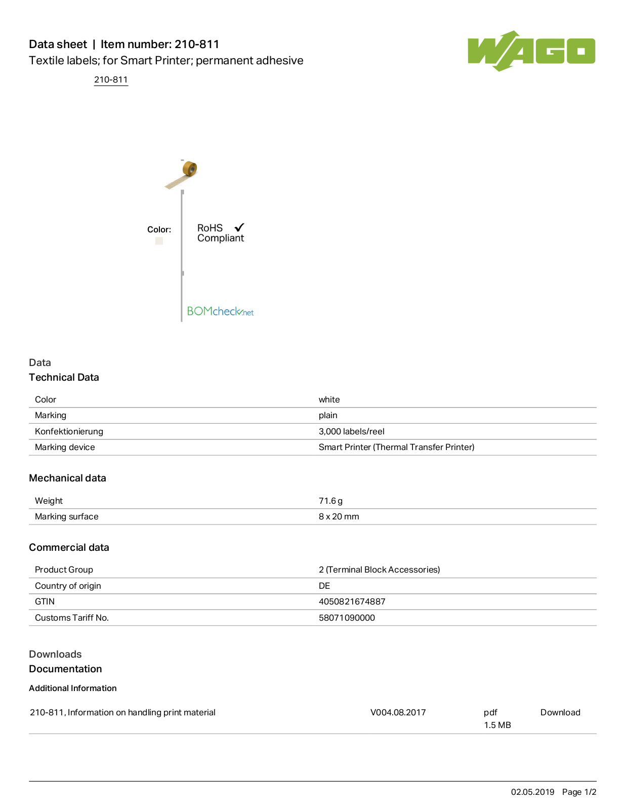 Wago 210-811 Data Sheet