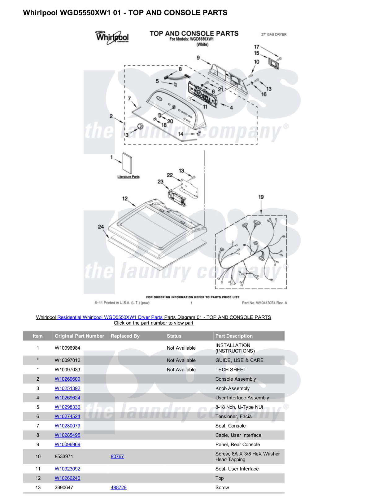 Whirlpool WGD5550XW1 Parts Diagram