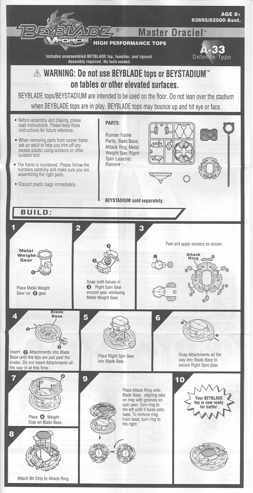 HASBRO Beyblade V Force Master Draciel User Manual