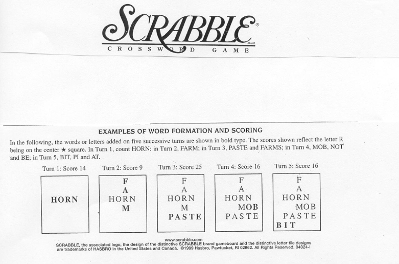 HASBRO Scrabble 1999 User Manual