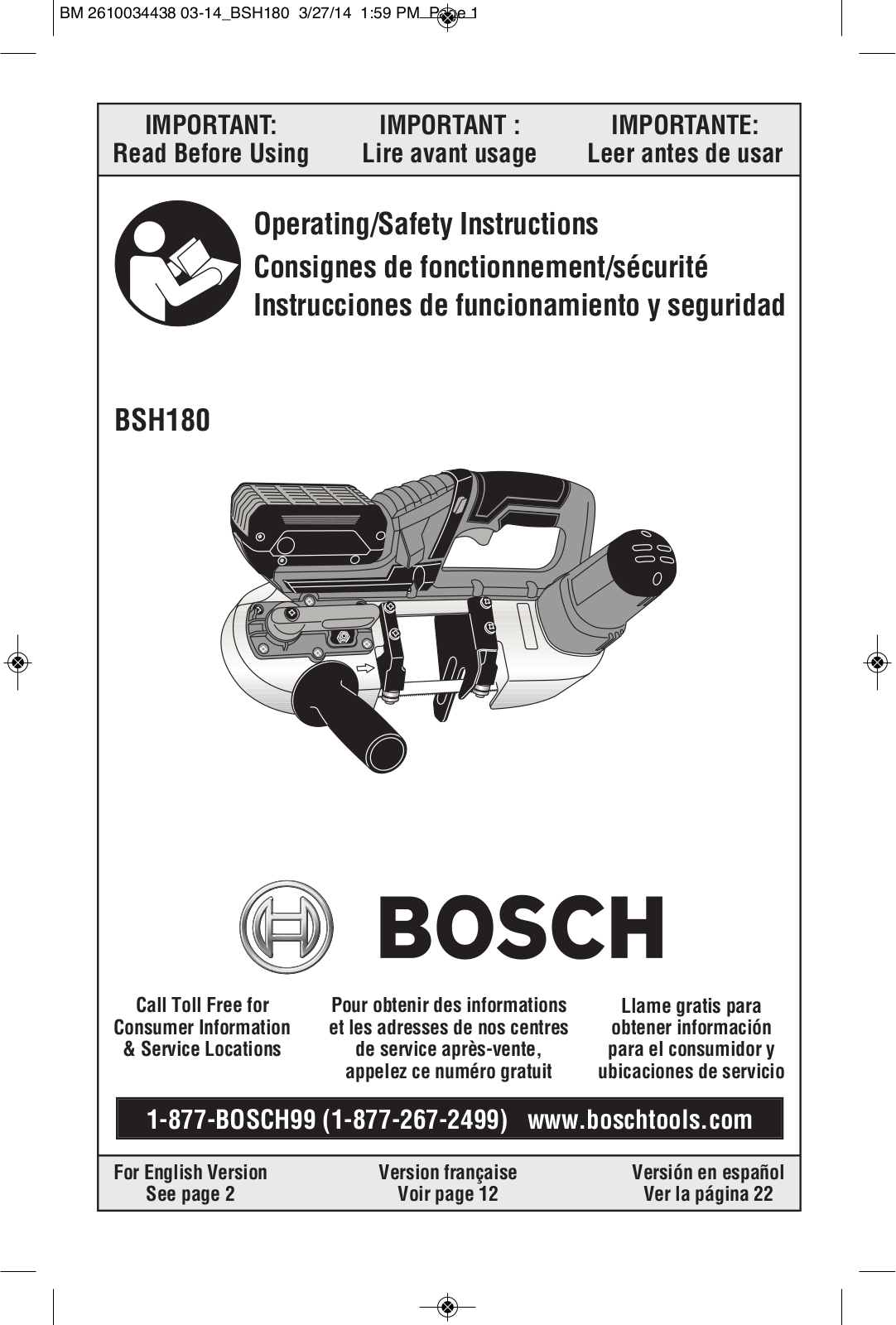 Bosch Power Tools BSH180-01, BSH180B, BSH180BN, BSH180BL User Manual