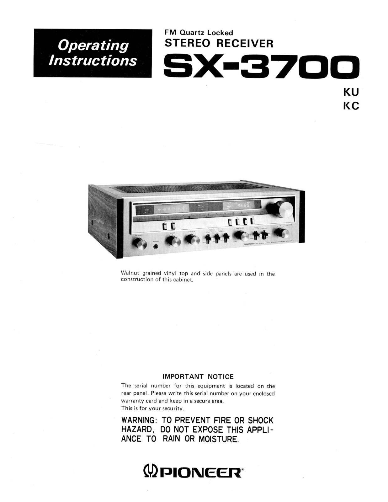 Pioneer SX-3700 Owners manual