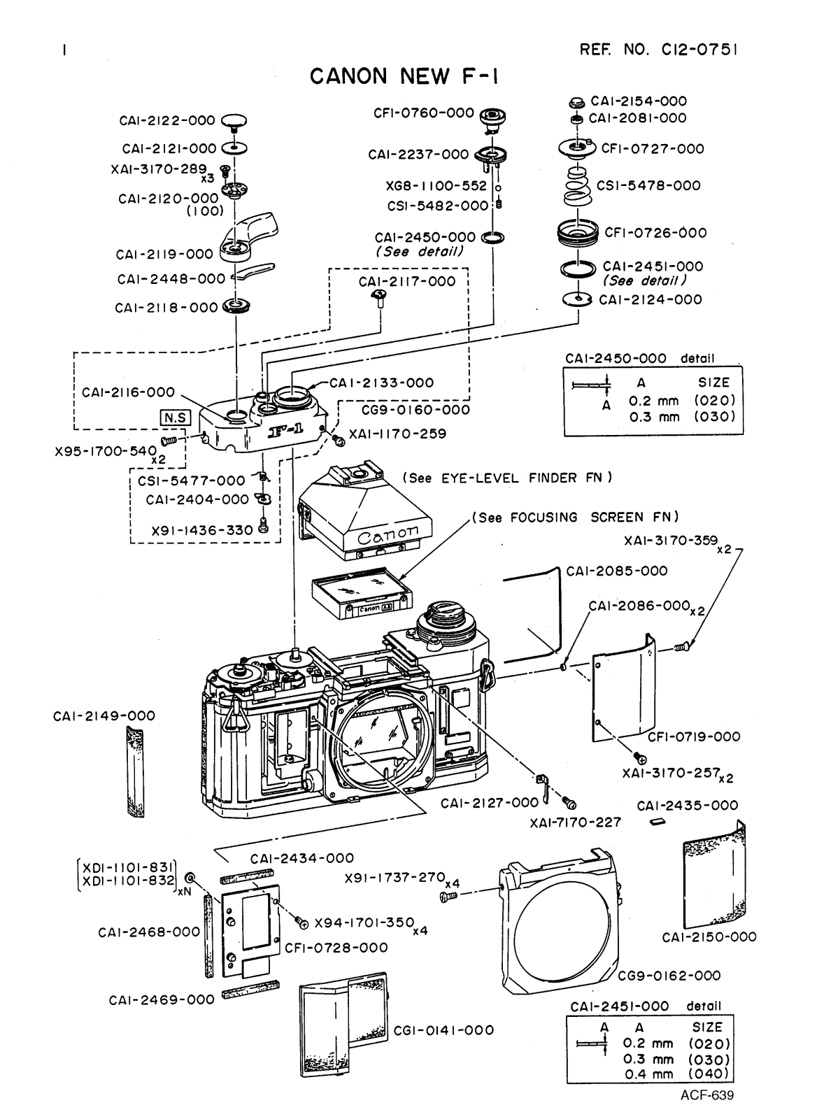 Canon NEW F1 part list and wiev