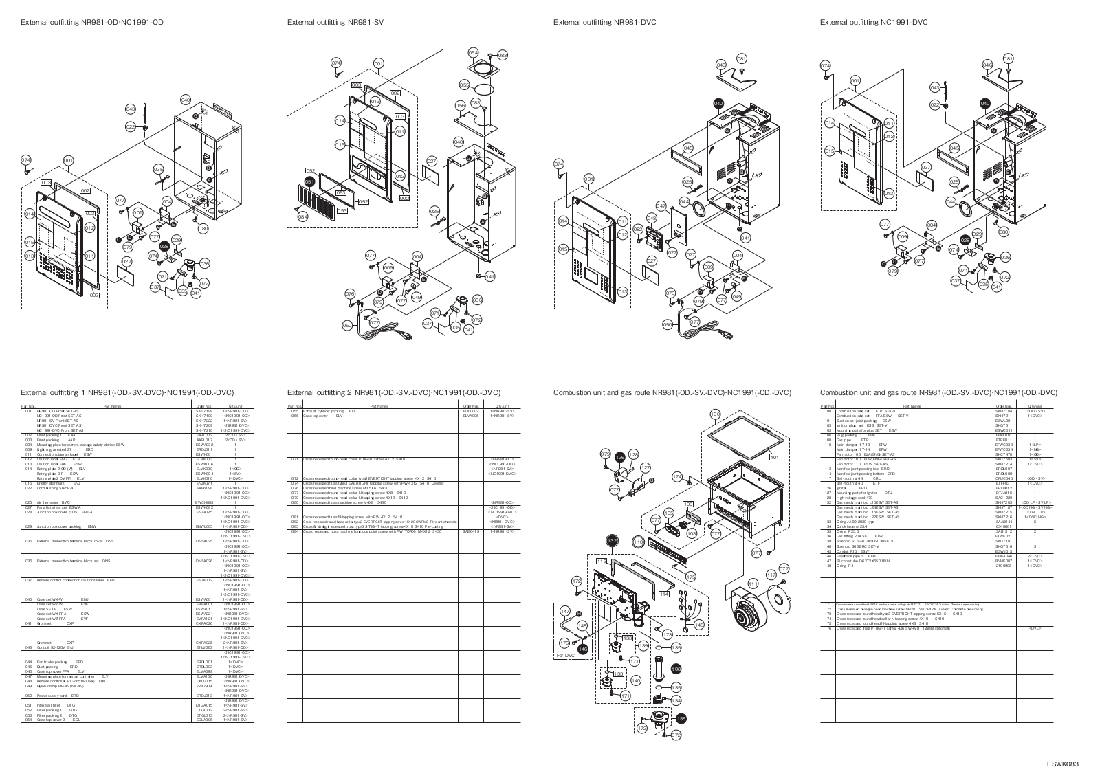 Noritz NC1991-OD Parts List