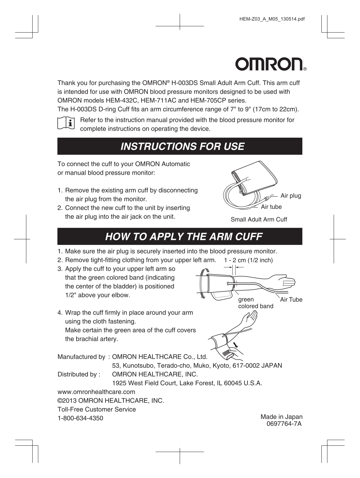 Omron H-003DS Owner's Manual