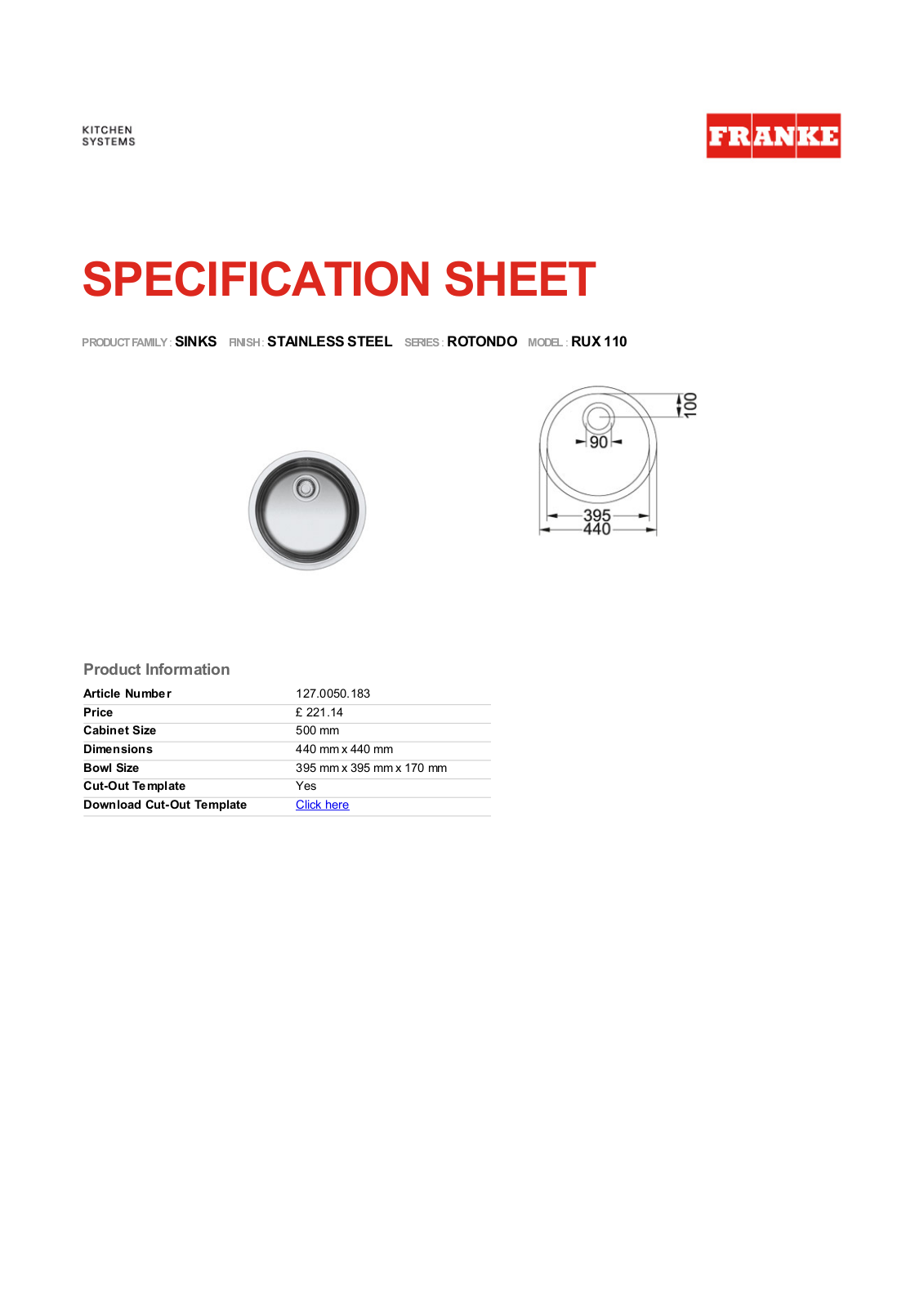 Franke Foodservice RUX 110 User Manual